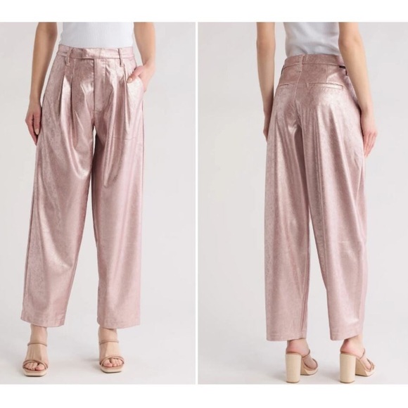 Mother Jeans The Pleated Starlet Prep Skimp in Pinky Swear Faux Leather - Picture 1 of 13